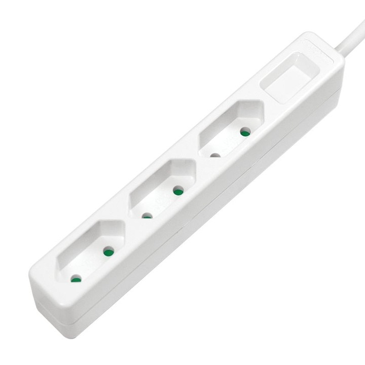Prelungitor cu 3 prize, Logilink, 1.5 m, Alb