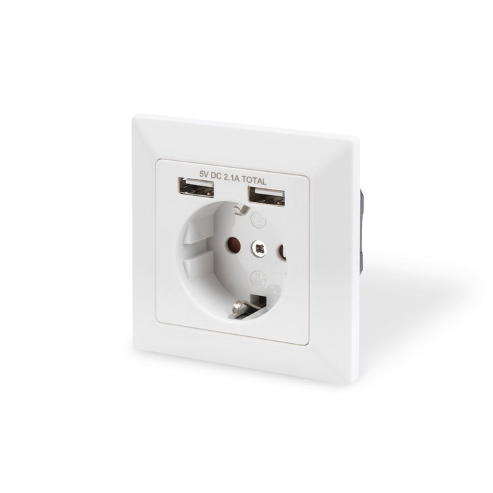 Digitus DA-70613 csatlakozóaljzat 2x USB White, 151425, Hálózati eszközök