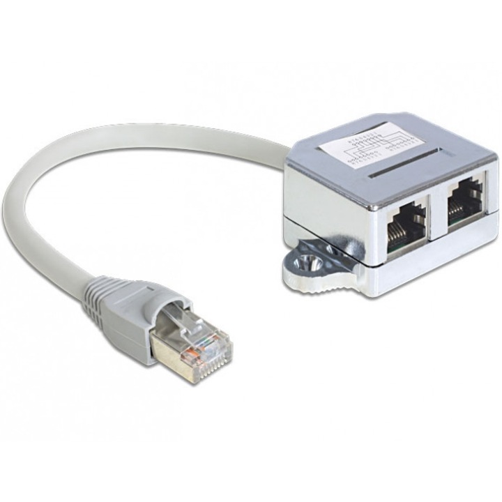 Delock RJ45 Port duplázó 1 RJ45 dugó > 2 RJ45 jack (1x Ethernet, 1x ISDN) (DL-65441)