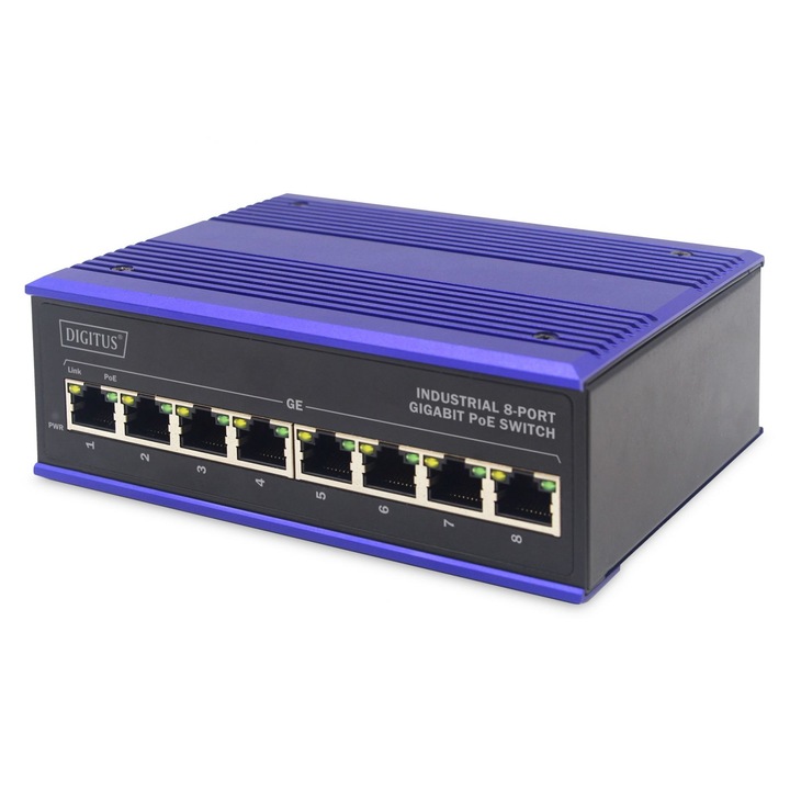 Switch industrial, Digitus, Gigabit PoE cu 8 porturi