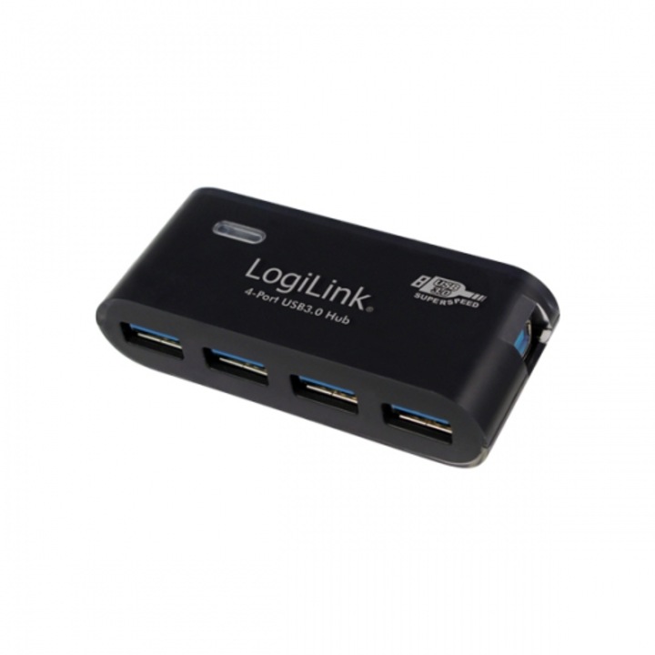Хъб с 4 порта, Logilink, USB 3.0, черен