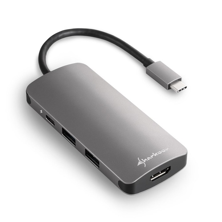 Adaptor multiport, Sharkoon, 3 x USB3.0 tip C, Argintiu