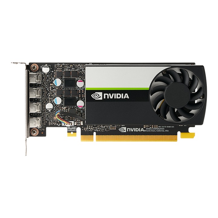 Placa video PNY NVIDIA Quadro T1000, 4GB, GDDR6, 128 bit, miniDisplayPort
