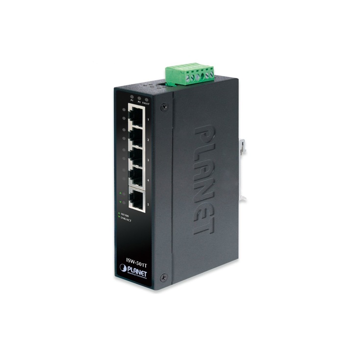 Switch Industrial Fast Ethernet, Planet, Fekete
