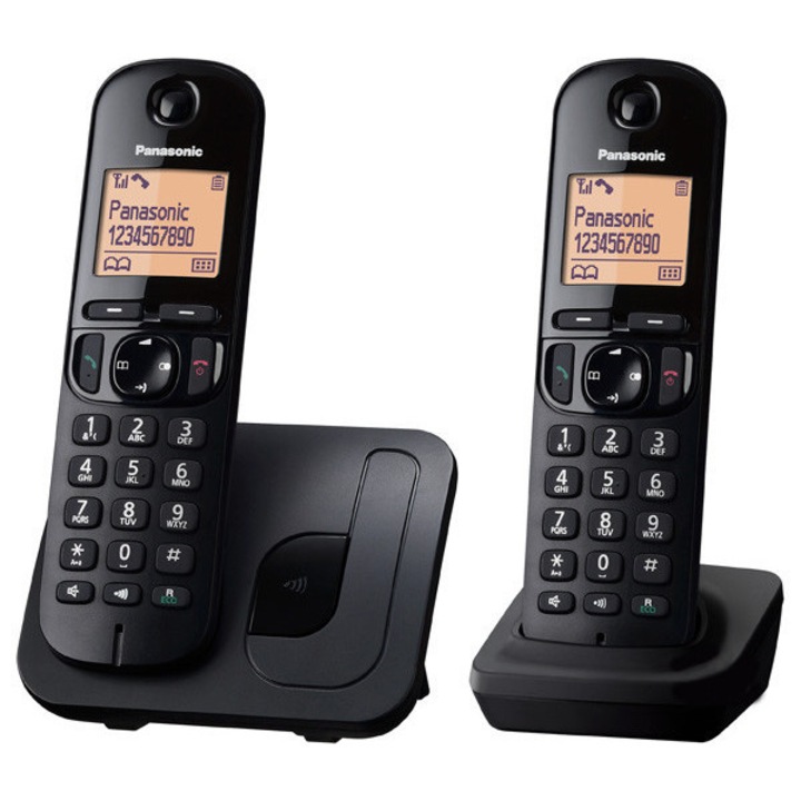 Telefon fix cu 2 receptoare, Panasonic, Negru