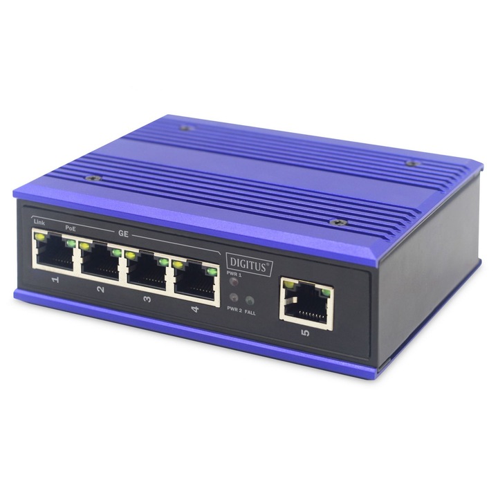 Switch fara management Digitus 4-Port Gigabit PoE cu 1 uplink, 151351