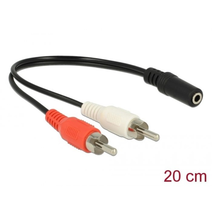 Delock Audio (Hang)kábel 2 x RCA apa 1 x 3,5 mm 3 tűs Sztereo Jack 20 cm