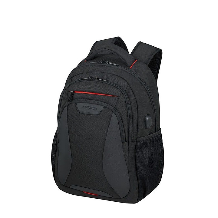 Rucsac pentru laptop, American Tourister, 15.6", Poliester, 520x350x200 mm, Negru/Rosu