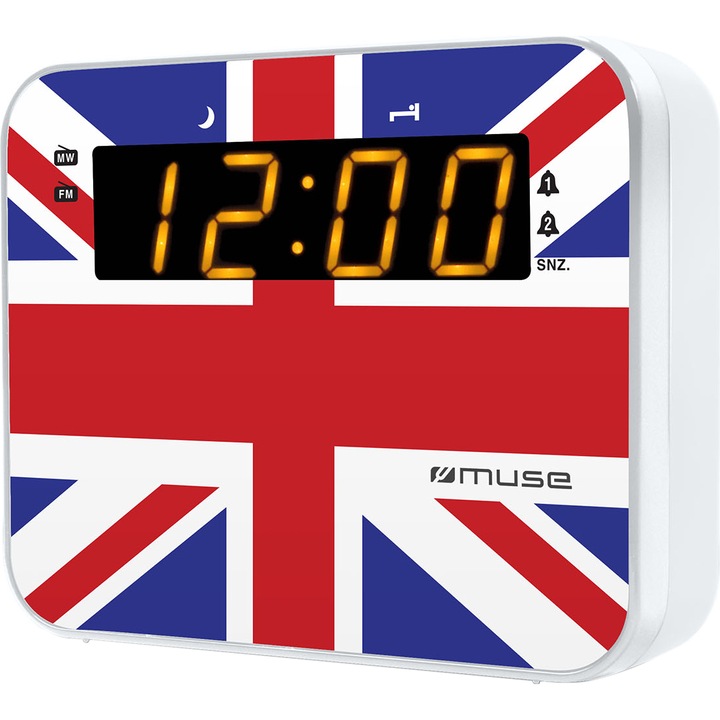 Radio cu ceas Muse M-165 UK, Dual Alarm, LED, Alb/Color