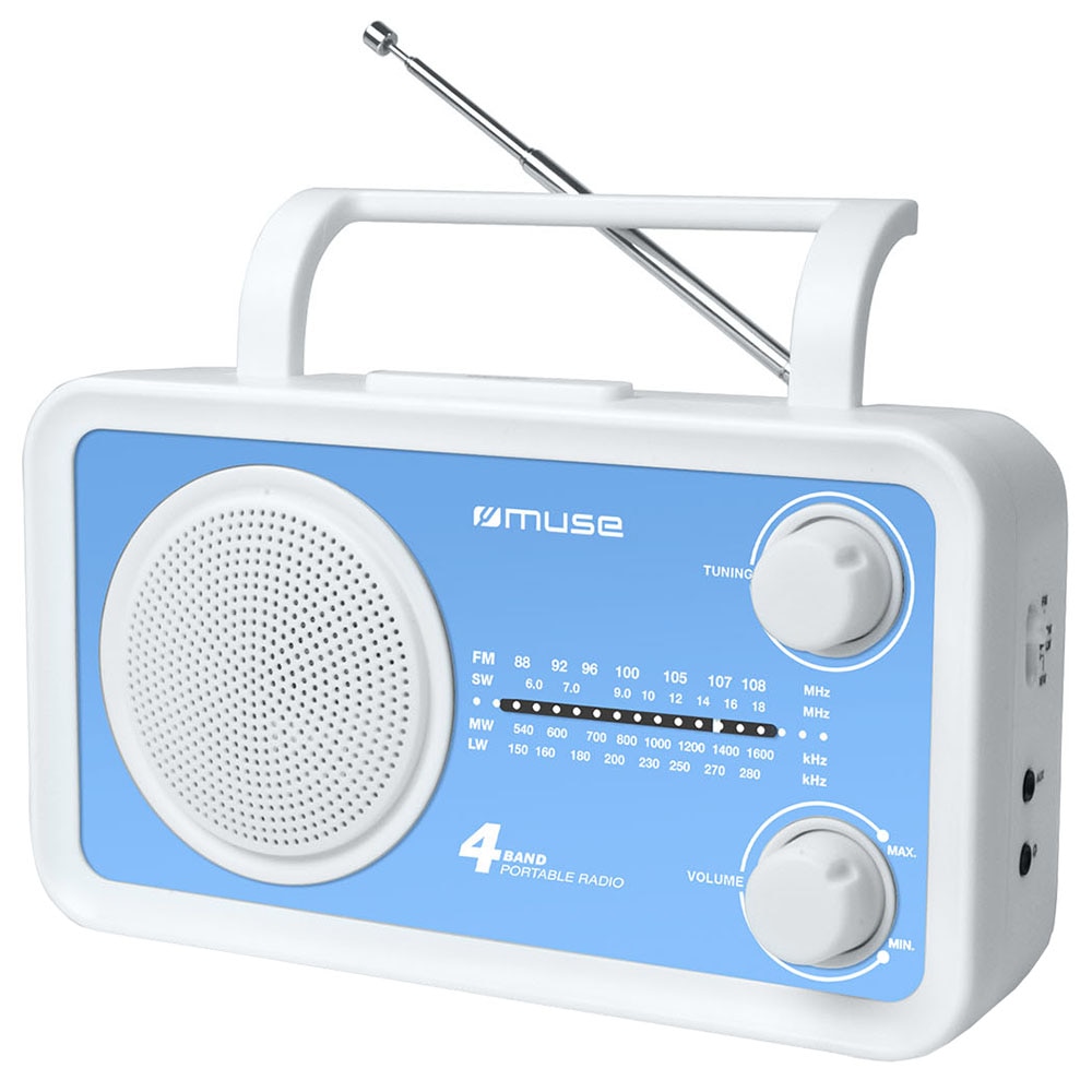 Radio portabil Muse M-05 BL, 4-Band Analog, Boxa frontala, Alb