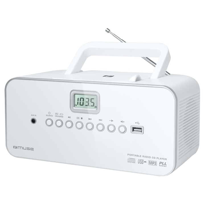 Аудио система Muse M-28 RDW, Display LCD, CD-Player, Radio, Преносима, Бяла