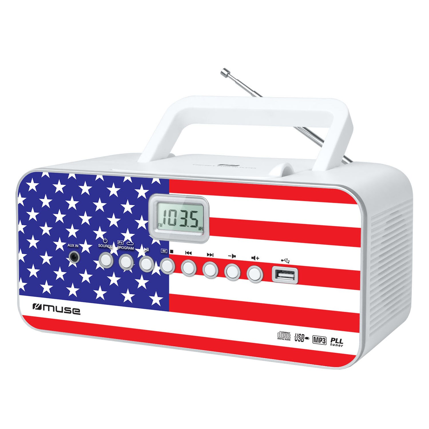 Sistem audio portabil Muse M-28 US, Display LCD, CD-Player, Radio, Alb