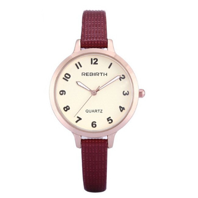 Ceas elegant de dama REBIRTH + cutie inclusa, curea visinie