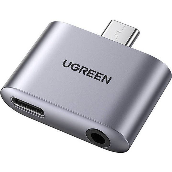 Adaptor, Ugreen, USB-C la USB-C, 3.5 mm, Gri