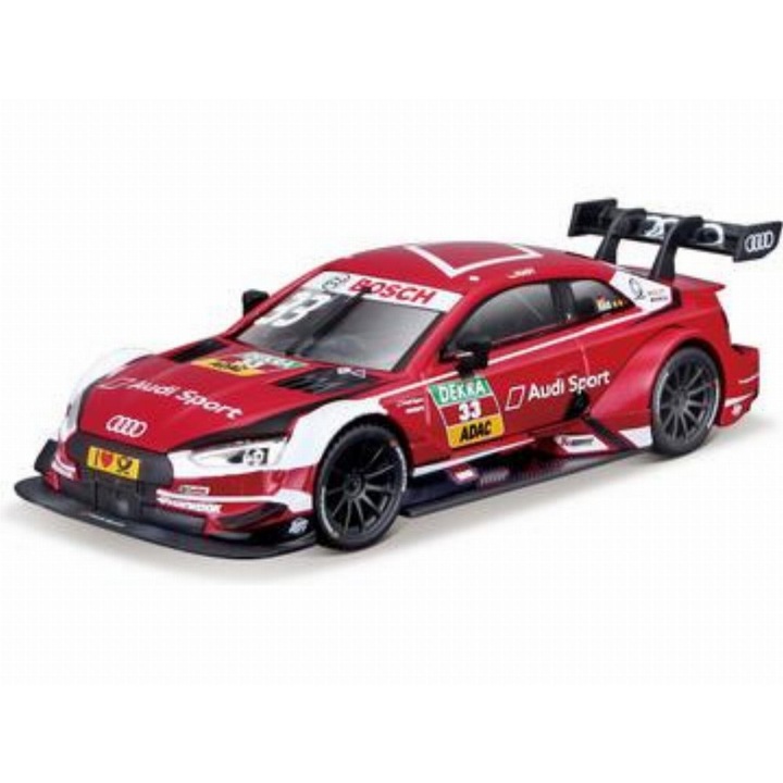 Audi modell – RS 5 DTM Rene Rast, BBurago, fém/műanyag, méretarány 1:32, piros