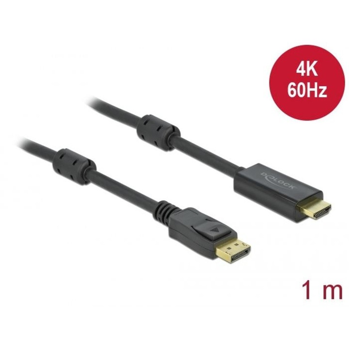 Kábel DeLock Active, DisplayPort 1.2 – HDMI 4K 60 Hz, 1 m