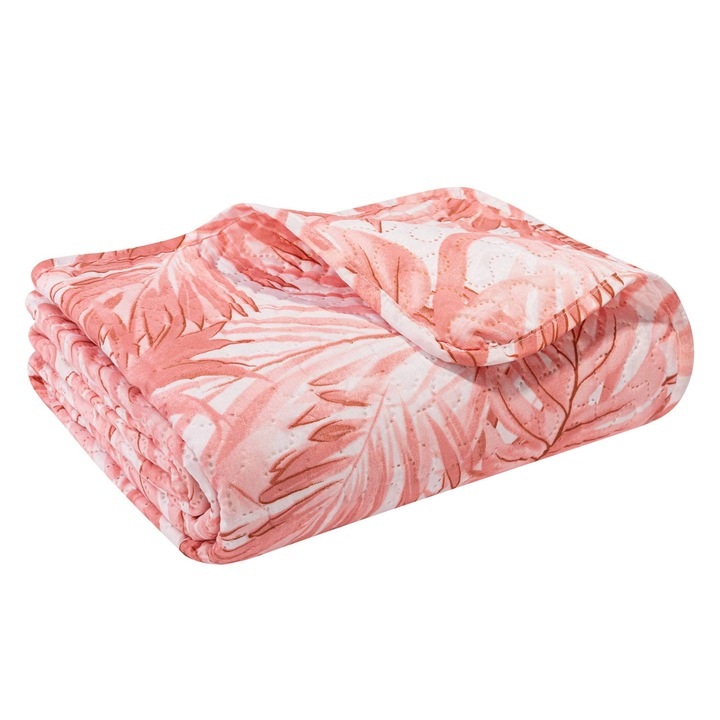 Cuvertura de pat matlasata, Spod Igly i Nitki, Microfibra, 160x220 cm, Roz/Alb
