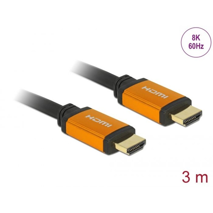 Високоскоростен HDMI кабел DeLock 48 Gbps 8K 60Hz 3m черен, 192428, кабел
