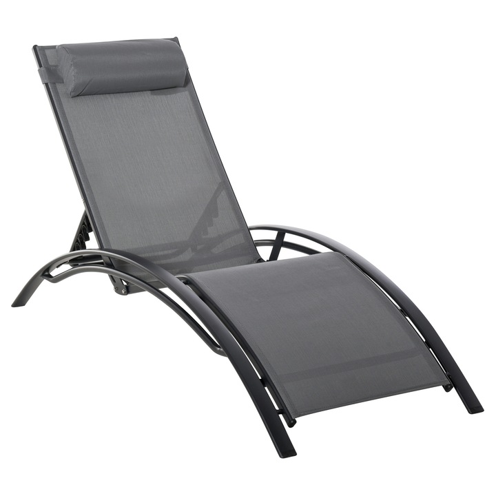 Sezlong de gradina inclinabil, Outsunny, Aluminiu, 171x64x82cm, Gri