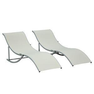 Set 2 sezlonguri de gradina pliabile, Outsunny, Aluminiu, 61x165x63 cm, Bej
