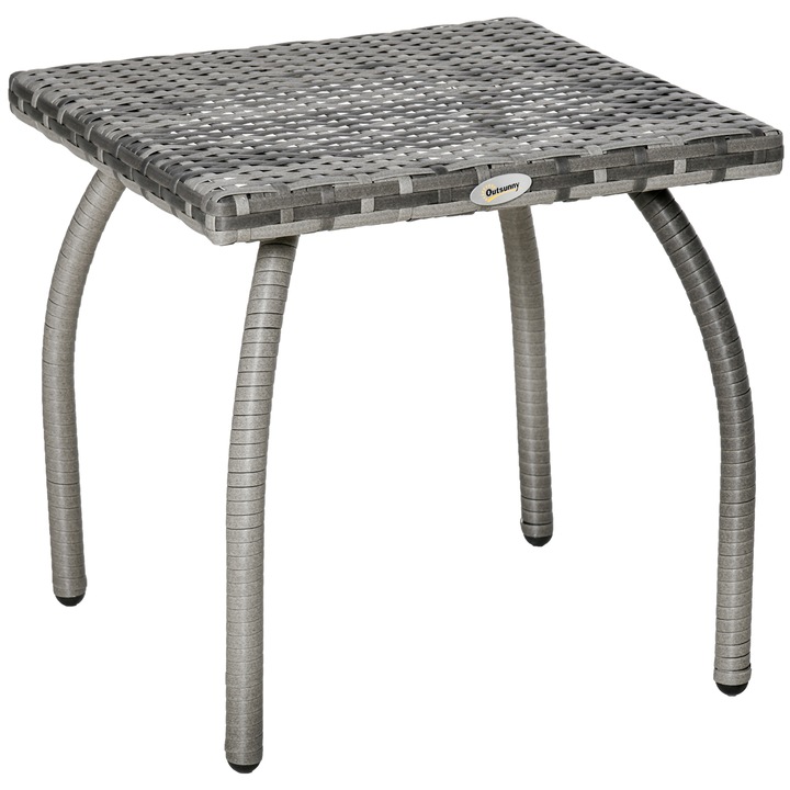 Masuta de cafea gradina, Outsunny, Ratan, 45x45x44cm, Gri
