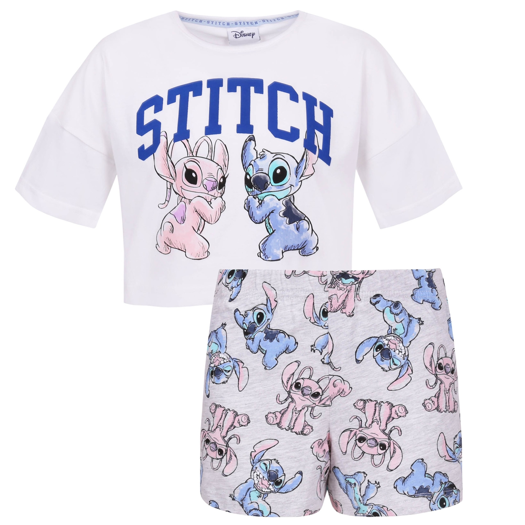 Pijamale fete Andzia si Stitch DISNEY albe si gri, 116 - eMAG.ro