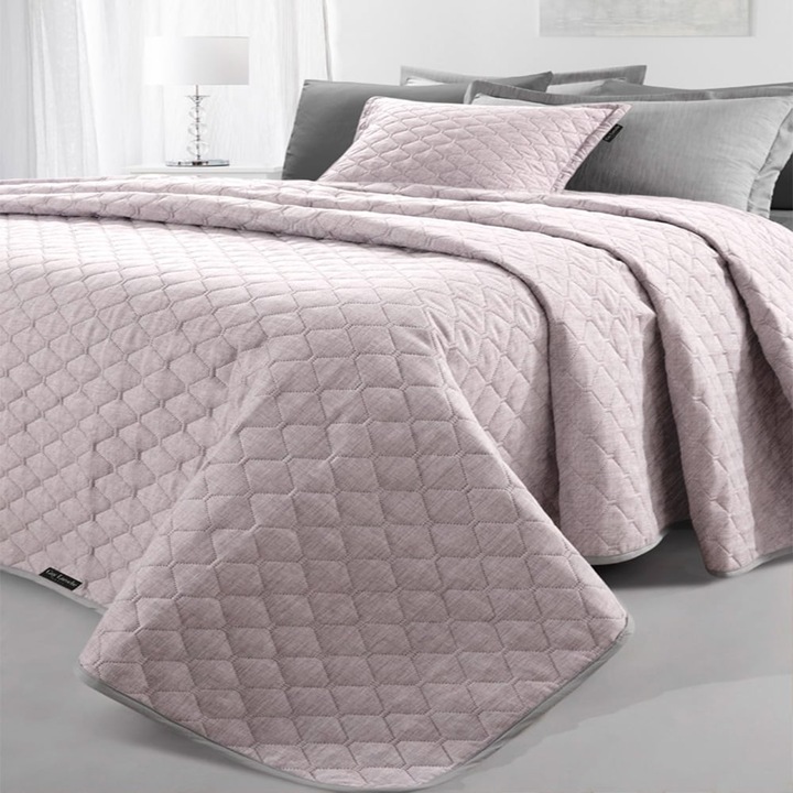 Set 2 cuverturi pat/2 fete de perna, Guy Laroche, Microfibra, 160x240cm/45x45cm, 220x240cm/50x50cm, Roz