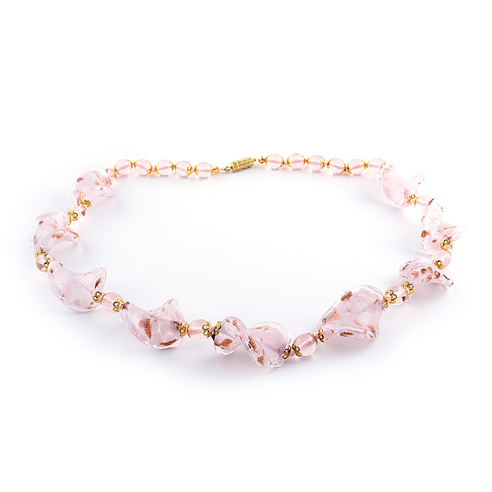 Colier SPIRALE roz aventurina din sticla de Murano, 50 cm, Bijuterii Original Murano