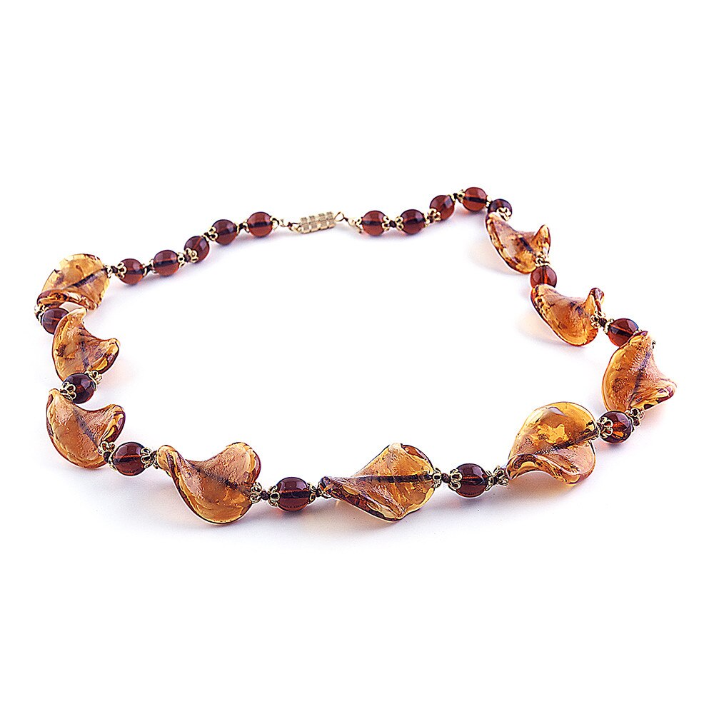 Colier SPIRALE ambra din sticla de Murano, 50 cm, Bijuterii Original Murano