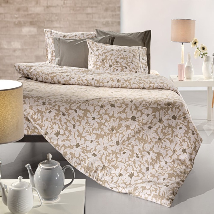 Set lenjerie de pat, Guy Laroche, Bumbac, 225x245 cm\50x70 cm, Bej