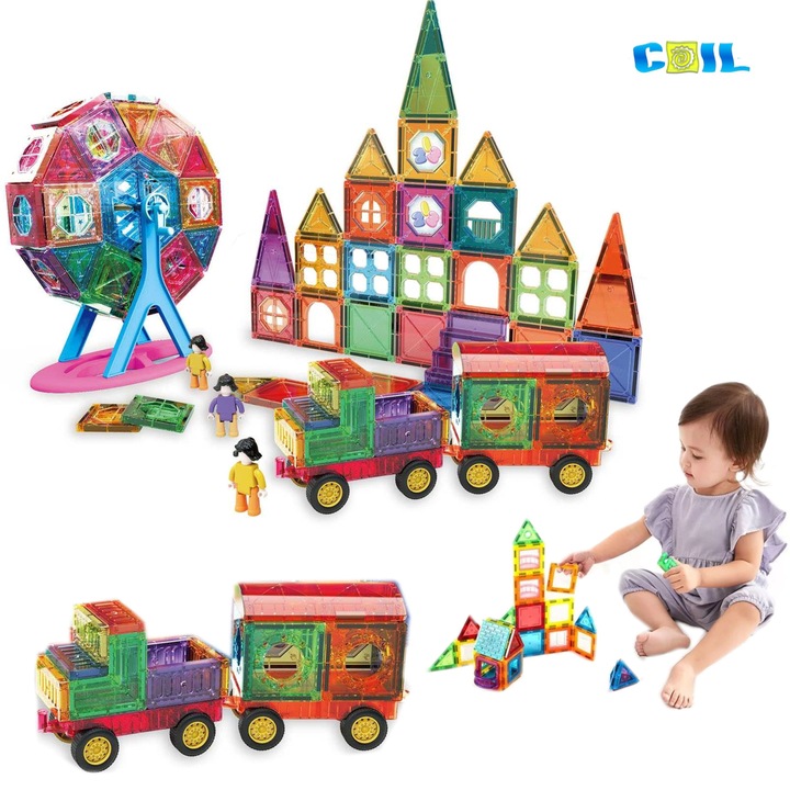 Set de constructie Coil, 180 elemente, culori variate, pentru copii 3+