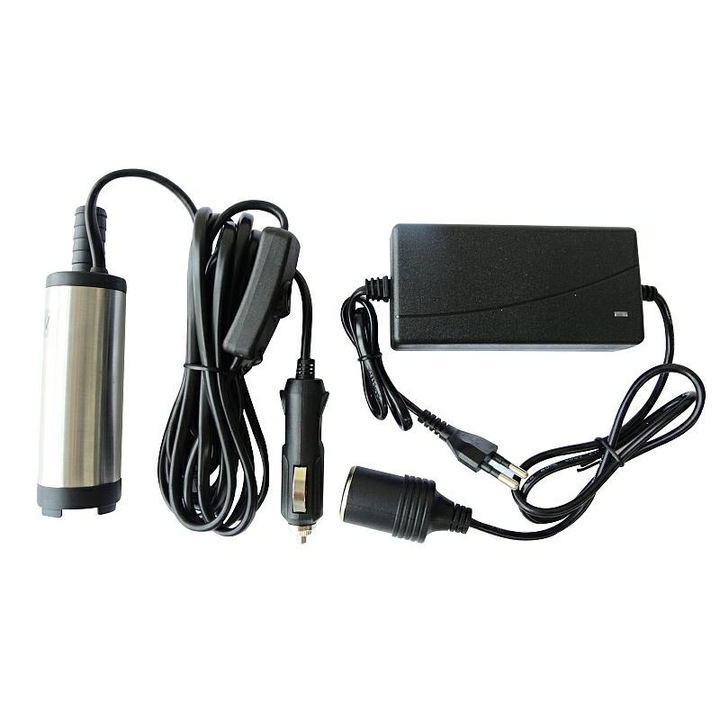 Помпа за източване на вода, Carcommerce, Инокс, 12V, Черен/Сребрист