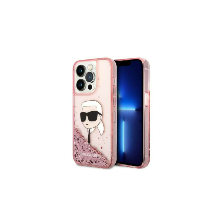 Husa pentru iPhone 14 Pro Max - Original Karl Lagerfeld Hardcase Glitter (KLHCP14XLNKHCP) - Pink Karl Head