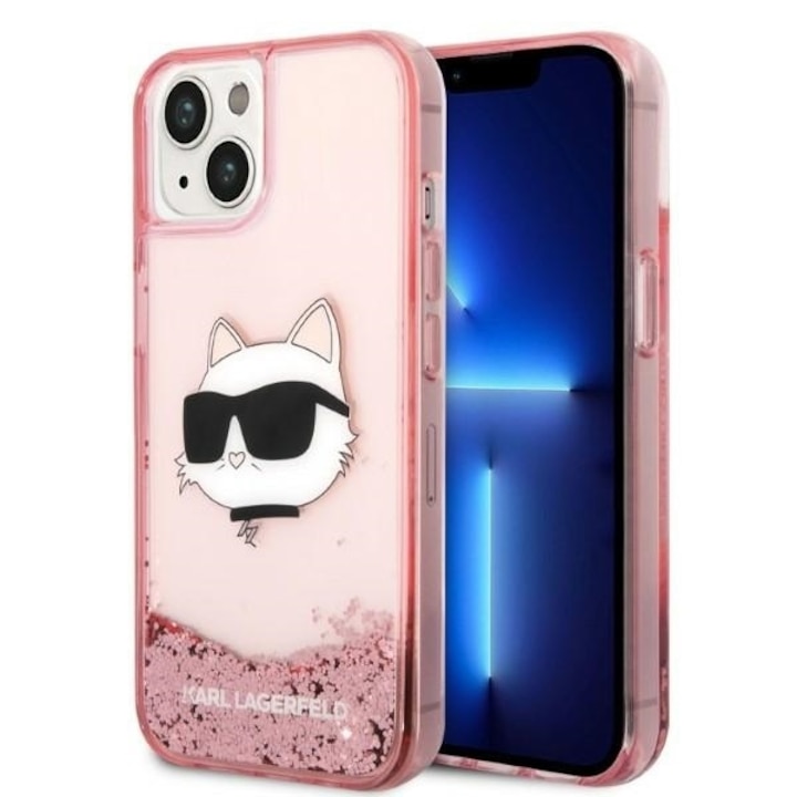 Tok iPhone 15 Plus / iPhone 14 Plus telefonhoz - Karl Lagerfeld Hardcase Glitter (KLHCP14MLNCHCP) - Pink Choupette Head