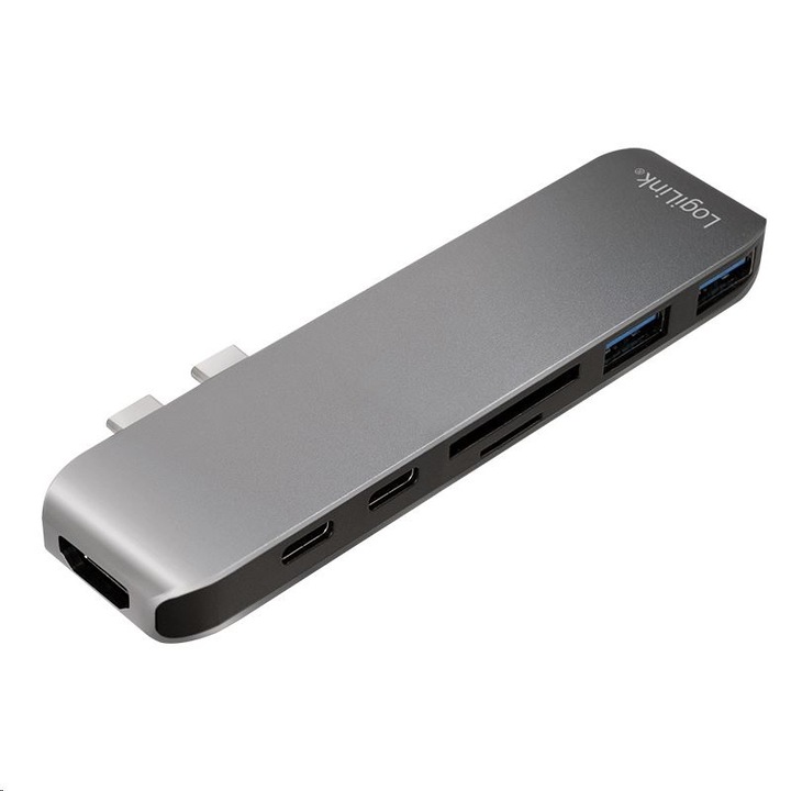 Мултифункционален хъб, Logilink, USB-C 7-в-1 с PD, алуминиева сплав, 100W