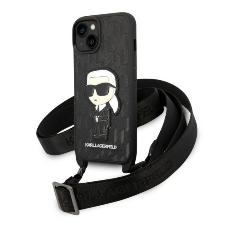 Кейс Karl Lagerfeld KLHCP14MSTKMK за iPhone 14 Plus 6.7", черен, черен, твърд, Monogram Ikonik Patch