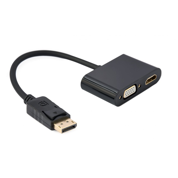 Адаптер, Gembird, A-DPM-HDMIFVGAF-01, DisplayPort мъжки към HDMI женски + VGA женски адаптерен кабел, черен