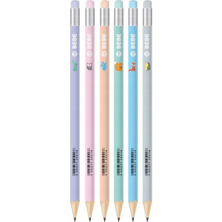 Set 6 creioane cu radiera, BTS, Multicolor