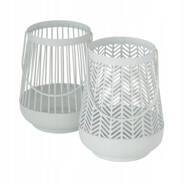 Set 2 Sfesnice pentru lumanari, Metal, Alb, 12x16 cm