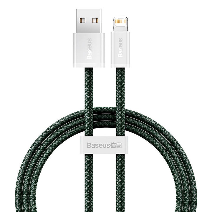 Cablu de date, Baseus, Compatibil cu Apple, ABS, USB-A/Lightning, 2.4 A, 1 m, Verde