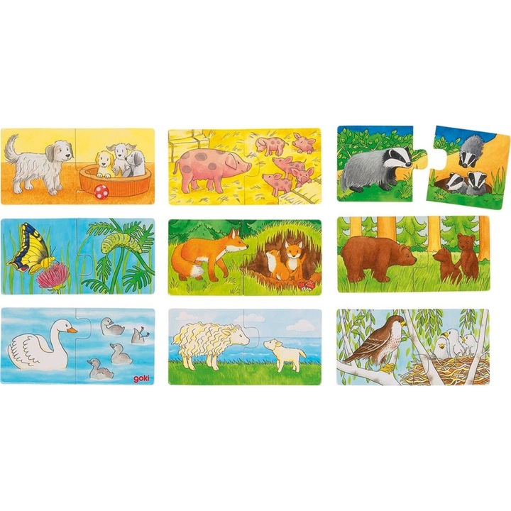 9 db-os puzzle készlet, Goki, Fa, Többszínű