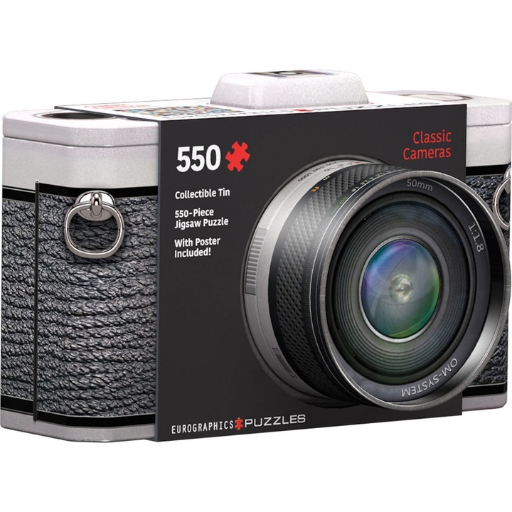 Puzzle Eurographics, 550 piese, multicolor, cutie de tablă în formă de aparat foto, capac detasabil