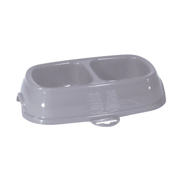Dupla csúszásmentes tál, Zolux, 13cm, 0,2l + 0,2l, Műanyag, Szürke
