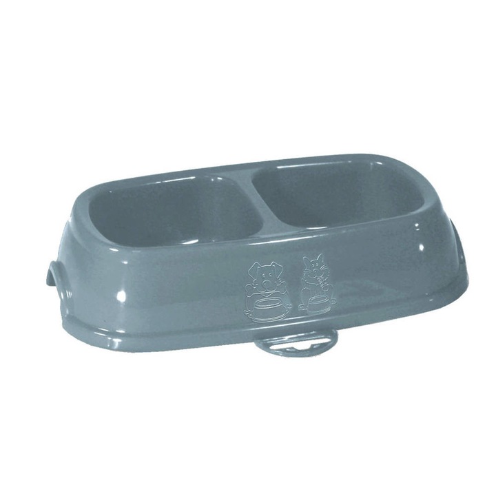 Dupla csúszásmentes tál, Zolux, 13cm, 0,2l + 0,2l, műanyag, kék