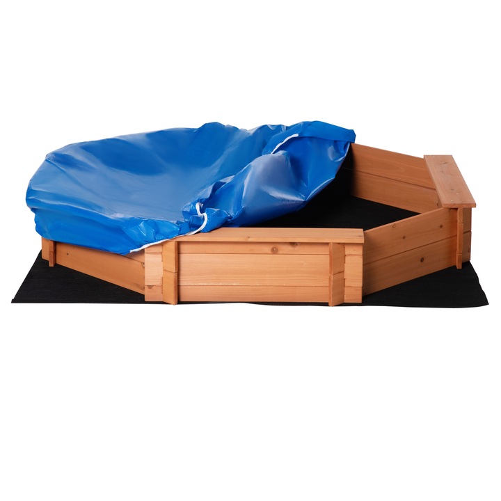 Cutie de nisip pentru copii cu husa, Outsunny, 139.5 x 139.5 x 21.5 cm, Multicolor