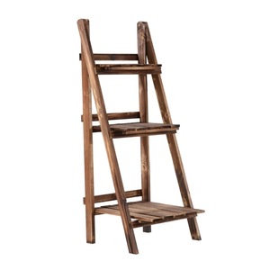 Suport pliabil pentru plante, OutSunny, din lemn de brad cu 3 niveluri, Raft exterior pentru plante, suport pentru flori, 40x37x93cm