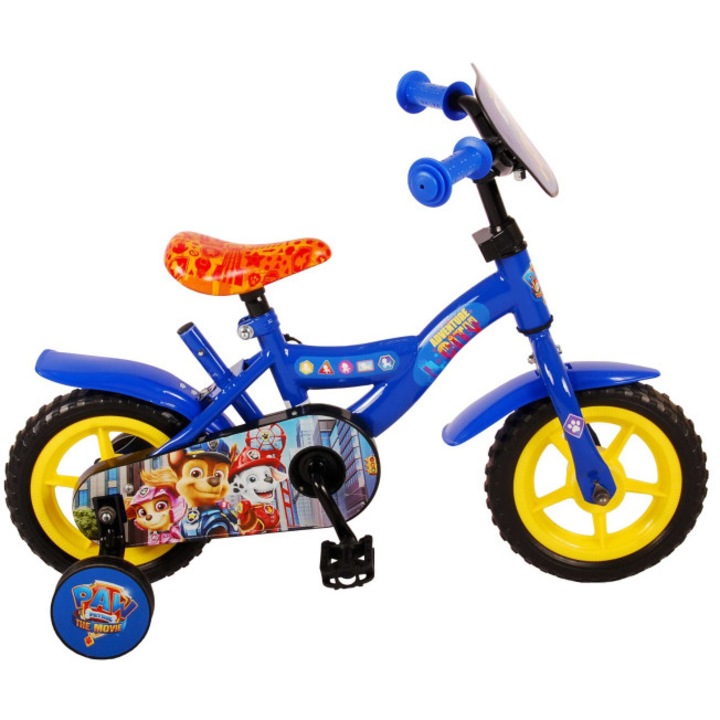 Велосипед за момчета, модел Paw Patrol, Nickelodeon, с педали, помощни колела, 10", синьо/жълто