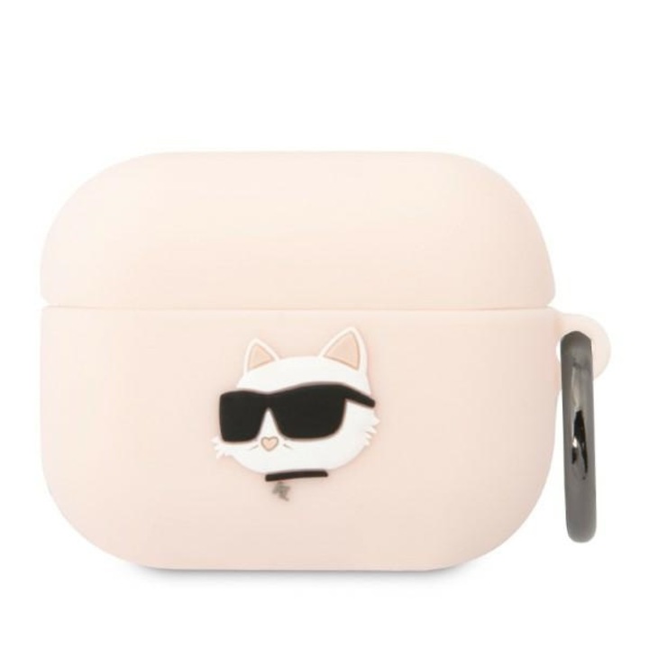 Husa pentru casti Choupette Head 3D, Karl Lagerfeld, Compatibil cu Apple AirPods Pro, Silicon, Roz deschis