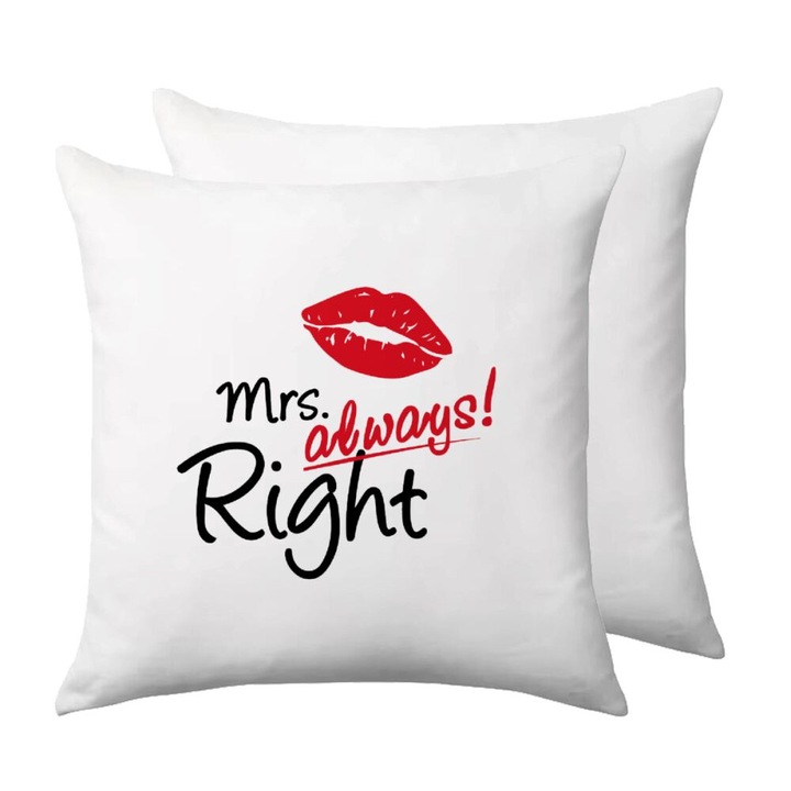 Perna decorativa ,,Mrs always right'', 40x40cm, multicolor, cu umplutura inclusa, poliester