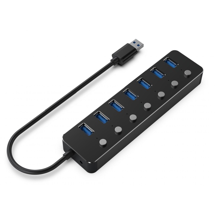 Хъб, Gembird, USB3.1, Със 7 порта, Черен